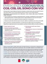 Emergenza Coronavirus, CGIL CISL UIL sono con voi